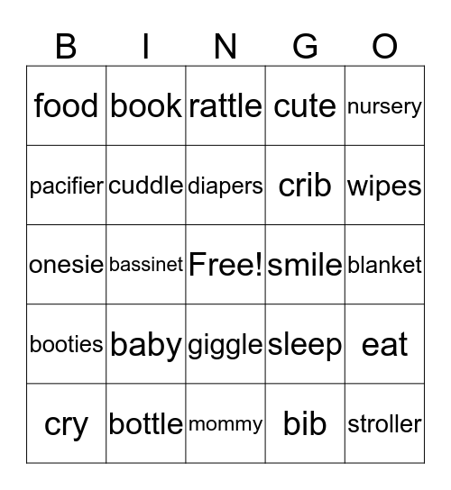 Jacklyn's Baby Shower Bingo Card
