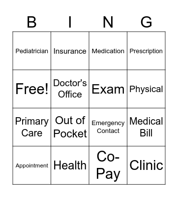 Healthcare Vocab Bingo Card