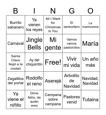BINGO MUSICAL NAVIDEÑO Bingo Card