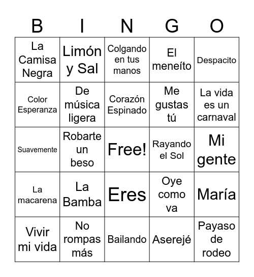 BINGO MUSICAL 2 Bingo Card