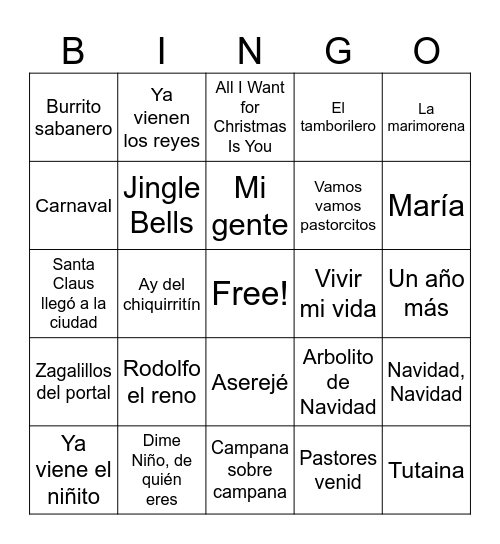 BINGO MUSICAL NAVIDEÑO Bingo Card