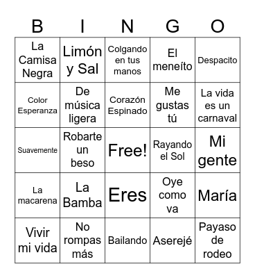 BINGO MUSICAL 3 Bingo Card