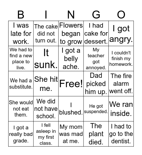 Cause-and-Effect Bingo Card
