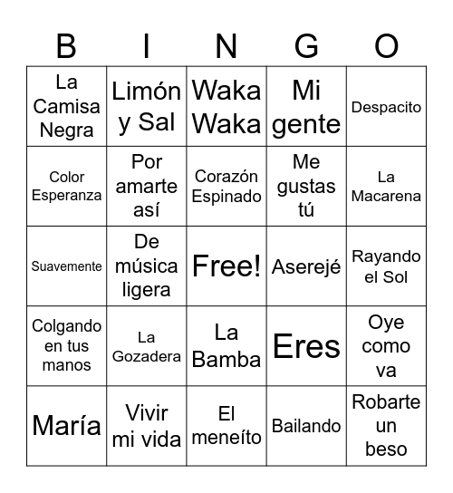 BINGO MUSICAL Bingo Card