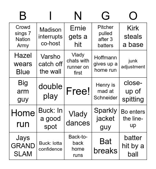 Blue Jays Playoff Bingo Card