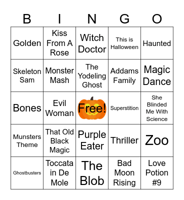 Halloween Song Bingo Card