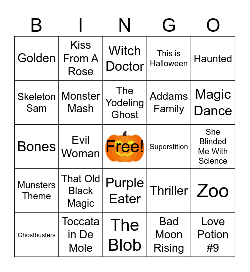 Halloween Song Bingo Card