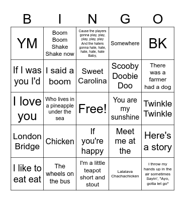 Slammer & Friends Bingo Card