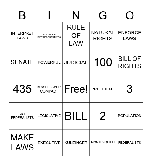 CIVICS BINGO Card