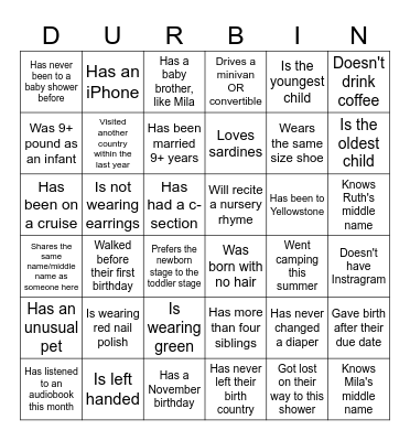 Baby Boy Bingo Card