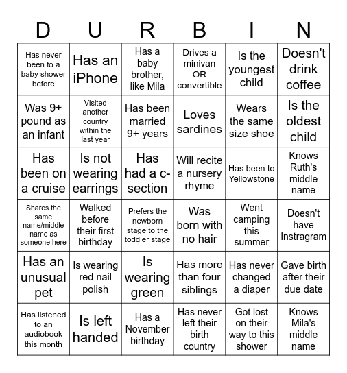 Baby Boy Bingo Card