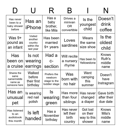 Baby Boy Bingo Card
