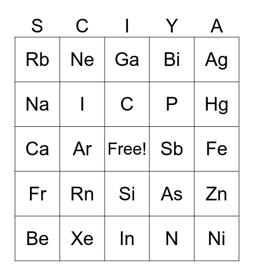 SCIYA BINGO Card