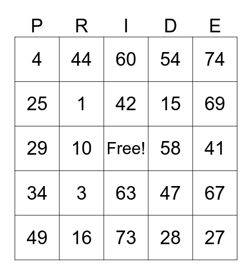 2025 Pride BINGO - 1287 Bingo Card