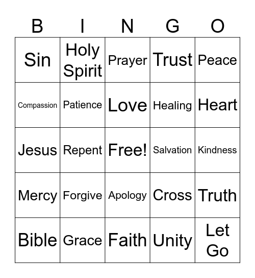 Forgiveness Bingo Card