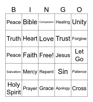 Forgiveness Bingo Card