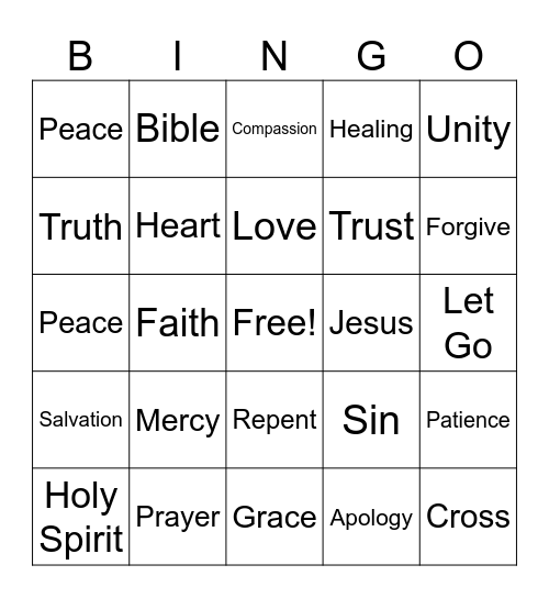 Forgiveness Bingo Card