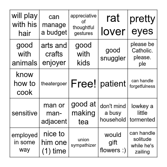 are you Elliott's type??? Bingo Card