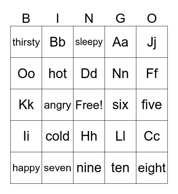 Feelings Bingo Card