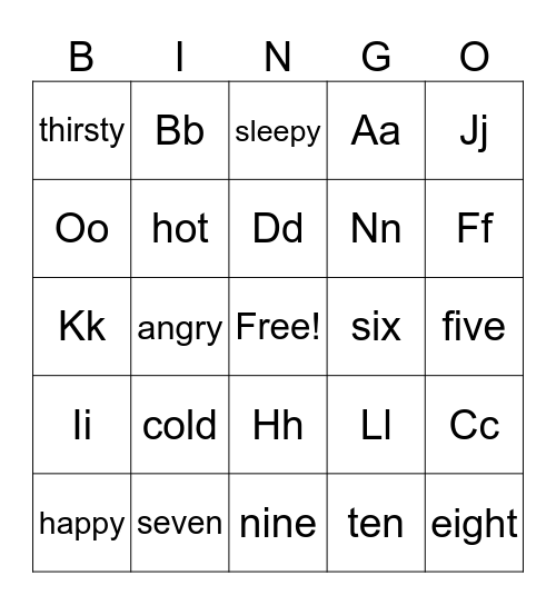 Feelings Bingo Card