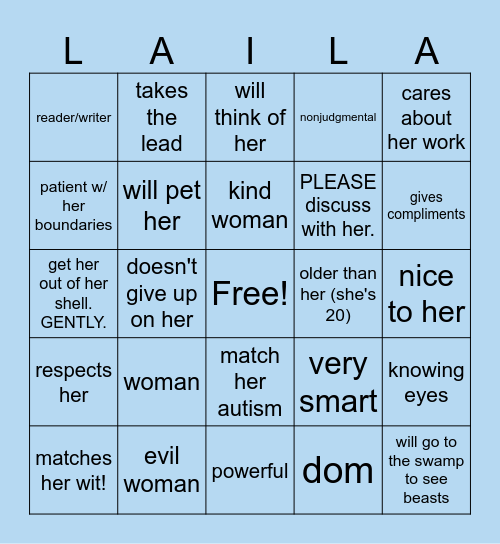 r u laila's type? Bingo Card