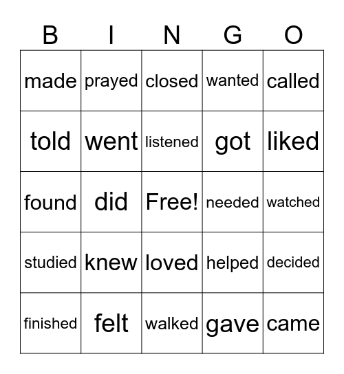Verbos en Inglés Bingo Card