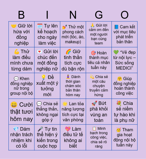 Bingo Nữ quyền Medici Bingo Card