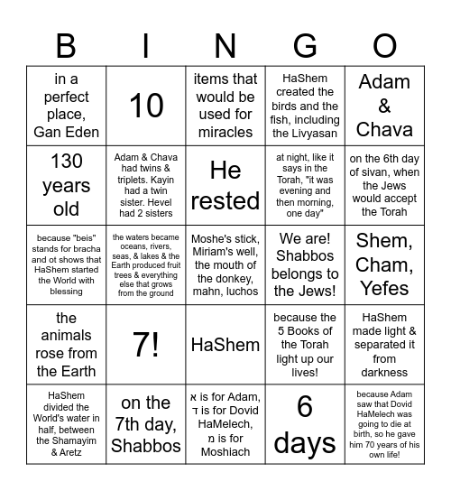 Parshas Breishis! Bingo Card
