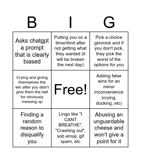 Cope Klan Bait Gimmicks Bingo Card