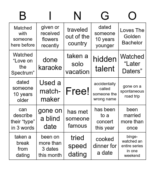 Dating - Who Has? Bingo Card
