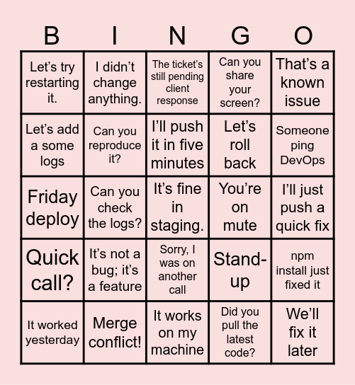 SRC Bingo Card
