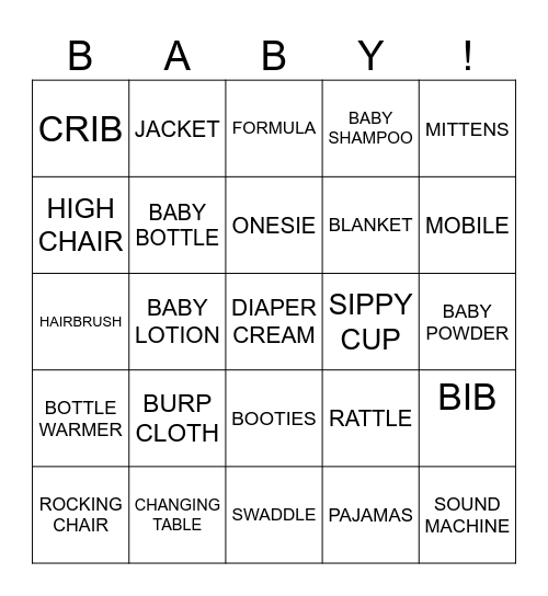 BABY SHOWER Bingo Card