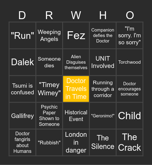 Doctor Who Bingo Card