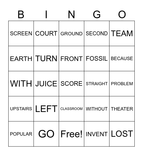 Sentence BINGO Card