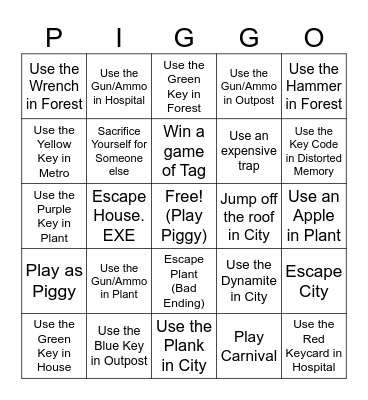 The Ultimate Roblox Piggy Book 1 Bingo (Private Server) Bingo Card