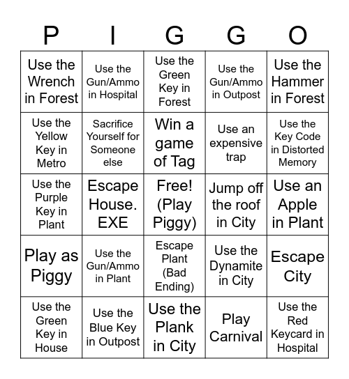 The Ultimate Roblox Piggy Book 1 Bingo (Private Server) Bingo Card