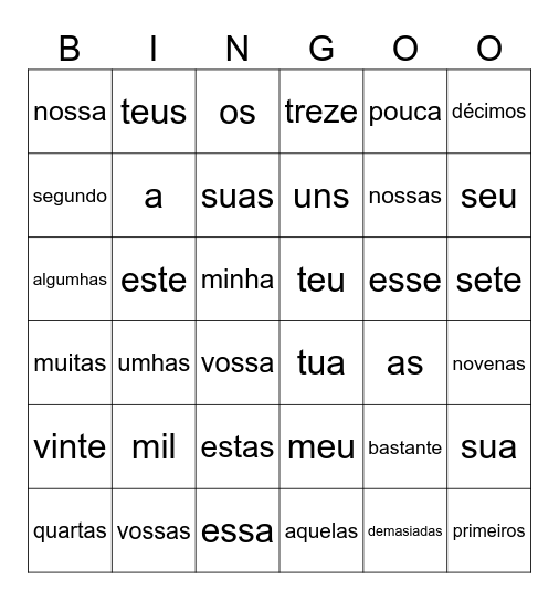 determinantes Bingo Card
