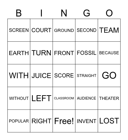 Sentence BINGO Card