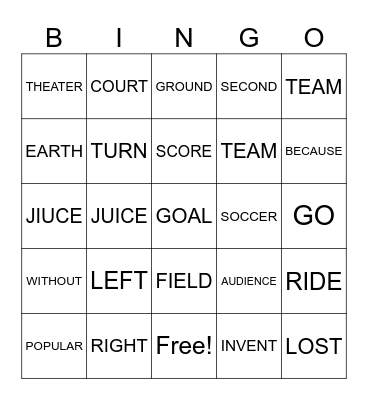 Sentence BINGO Card