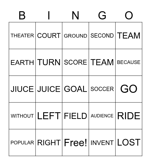 Sentence BINGO Card