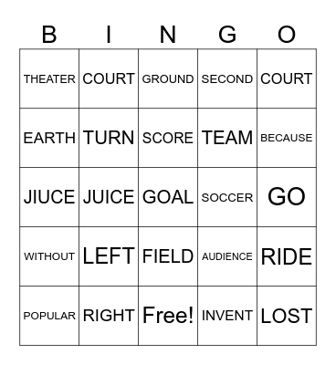 Sentence BINGO Card
