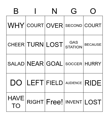 Sentence BINGO Card