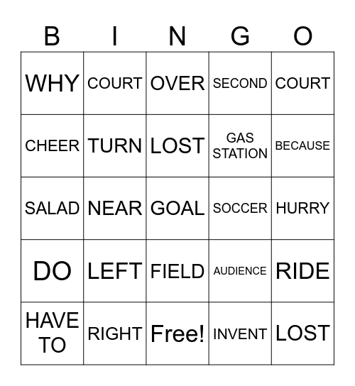 Sentence BINGO Card