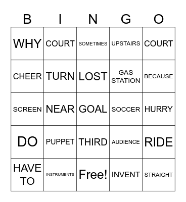 Sentence BINGO Card