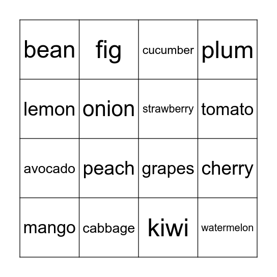 Eating the Alphabet Bingo Card