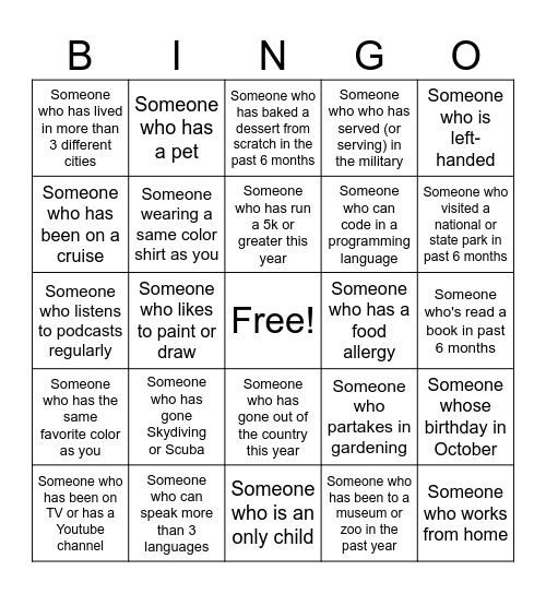 Human Bingo Card