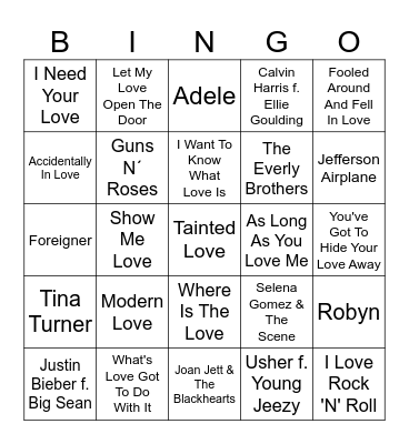 Love Songs (Part 1) Bingo Card