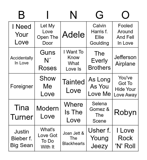 Love Songs (Part 1) Bingo Card