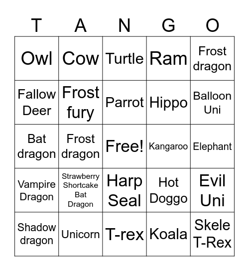 Adopt Me DP Bingo Card