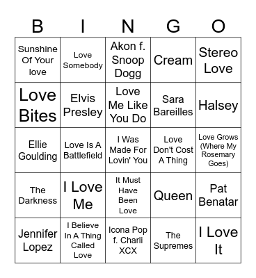 Love Songs (Part 2) Bingo Card